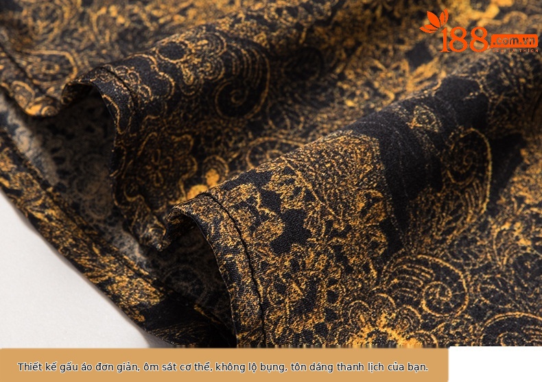 Áo sơ mi nam ngắn tay lụa satin họa tiết hoa, dáng rộng tay lỡ mùa hè — Màu vàng 8336 chi tiết 13