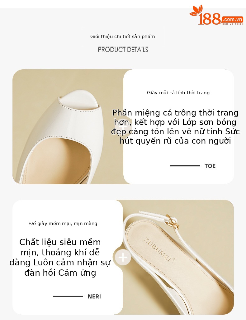 Giày cao gót mũi nhọn miệng cá đế chống thấm nước — Đỏ rượu chi tiết 2