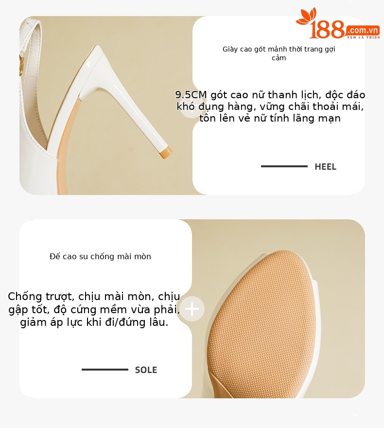 Giày cao gót mũi nhọn miệng cá đế chống thấm nước — Đỏ rượu chi tiết 3