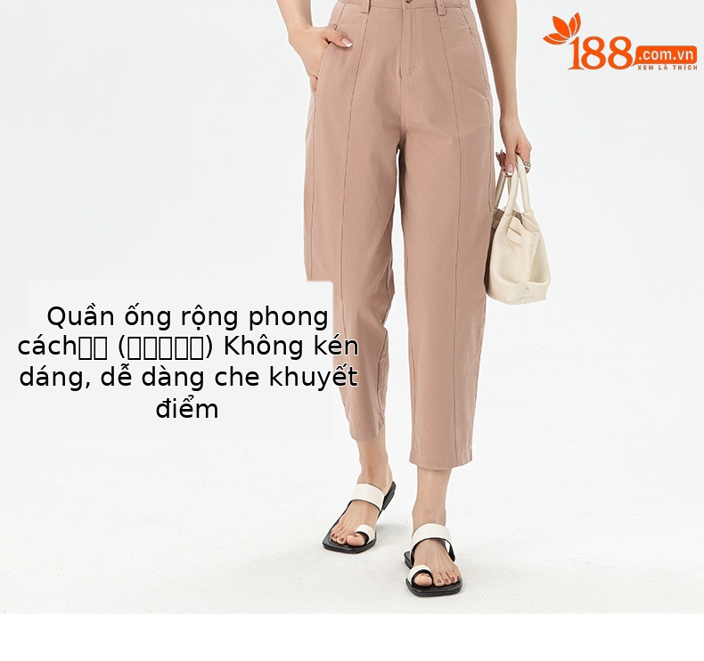 Quần harem nữ ống rộng cạp cao co giãn dáng 9 phân — Màu hồng củ sen chi tiết 11