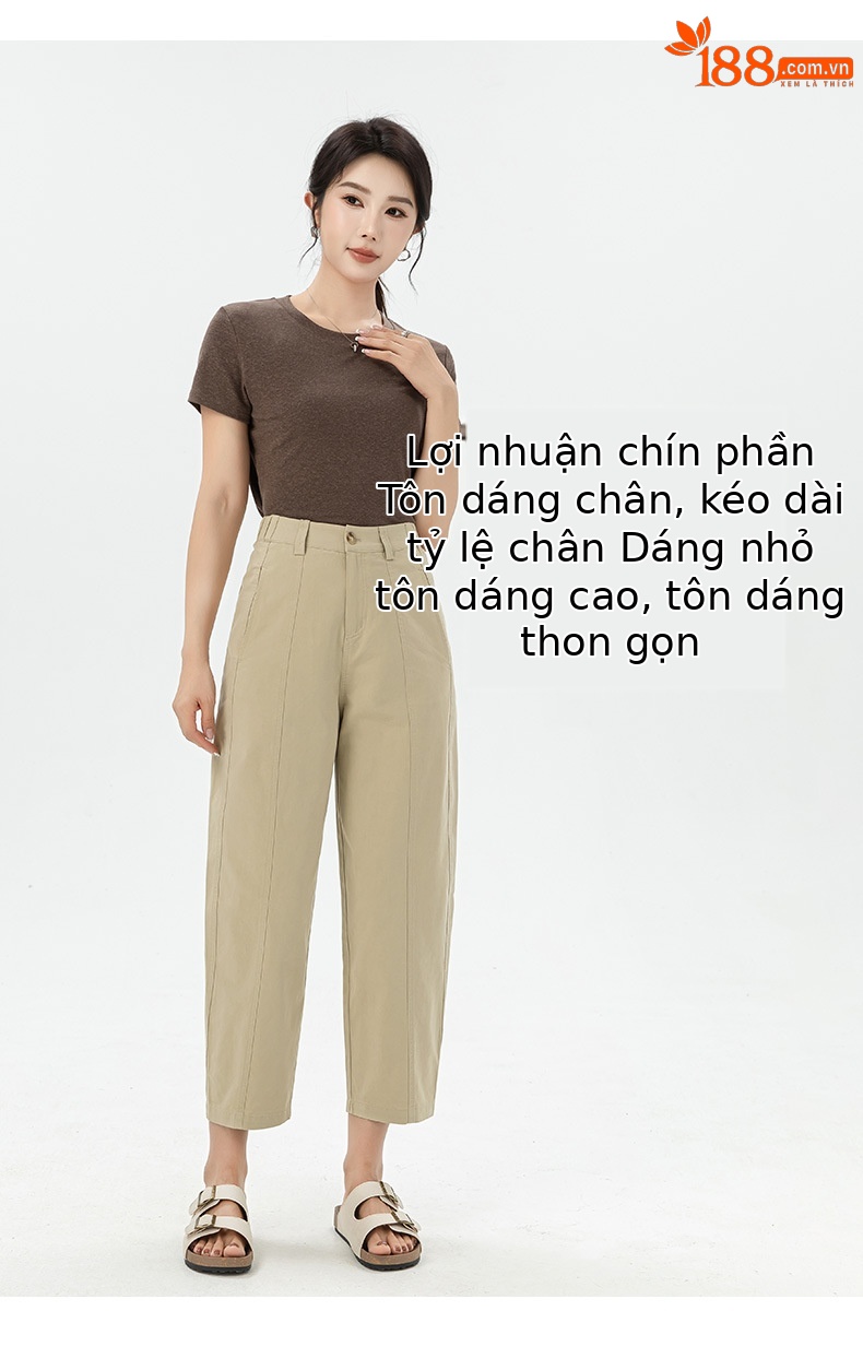 Quần harem nữ ống rộng cạp cao co giãn dáng 9 phân — Màu hồng củ sen chi tiết 12