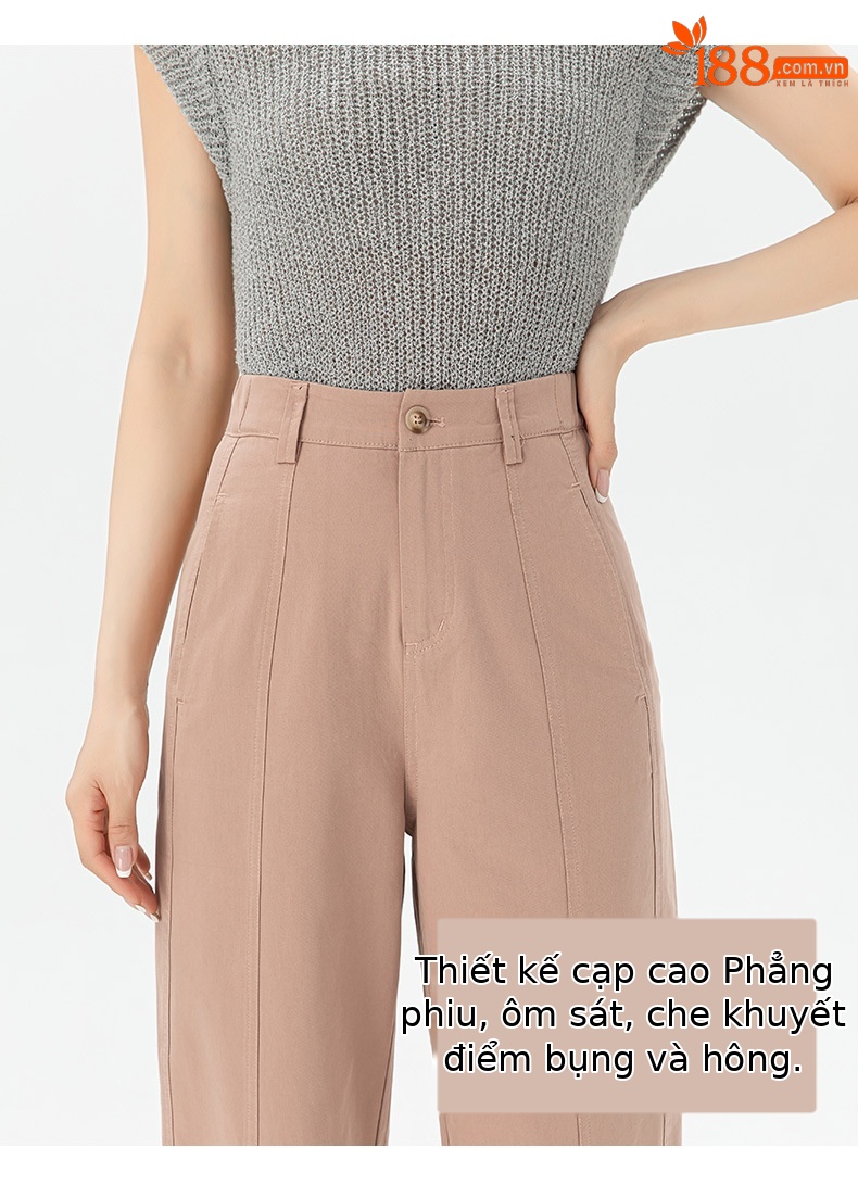 Quần harem nữ ống rộng cạp cao co giãn dáng 9 phân — Màu hồng củ sen chi tiết 14