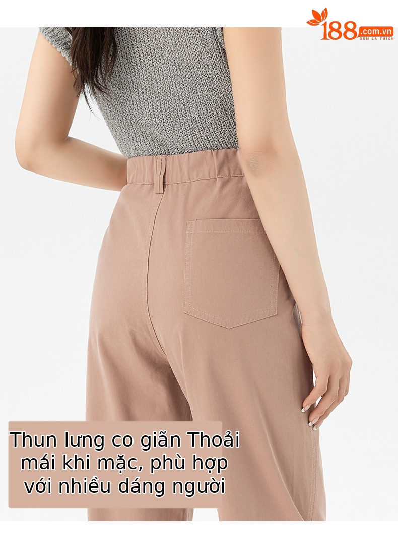 Quần harem nữ ống rộng cạp cao co giãn dáng 9 phân — Màu hồng củ sen chi tiết 15