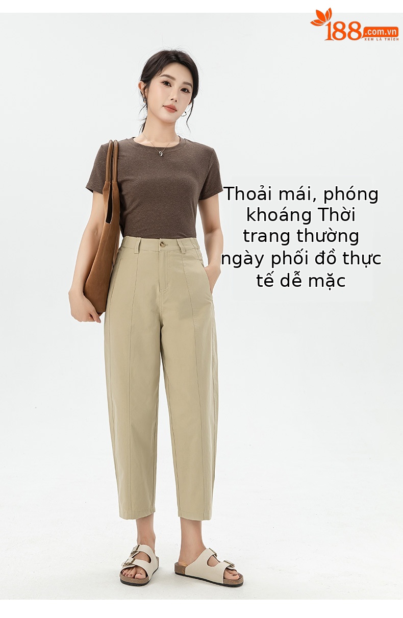 Quần harem nữ ống rộng cạp cao co giãn dáng 9 phân — Màu hồng củ sen chi tiết 16