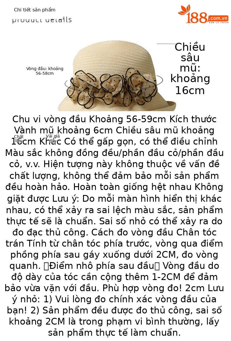 Mũ rơm bện đi biển nữ vành rộng có hoa vải lưới cuộn tròn — Màu be chi tiết 4