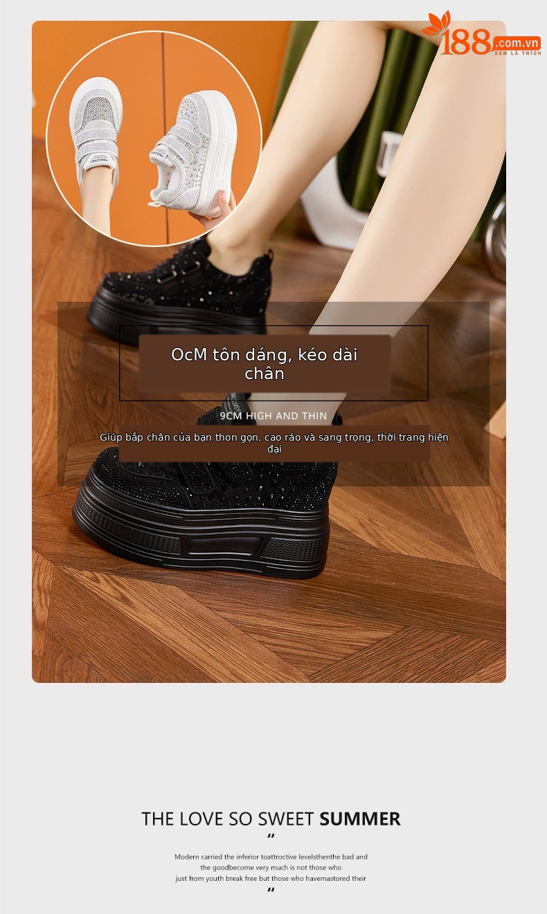 Giày sneaker nữ chunky đế dày trắng phong cách thể thao — Trắng, Đen chi tiết 9