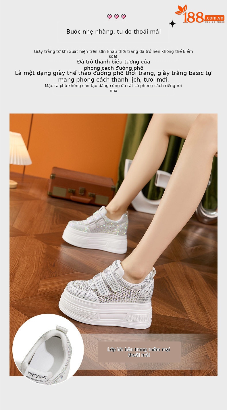 Giày sneaker nữ chunky đế dày trắng phong cách thể thao — Trắng, Đen chi tiết 5