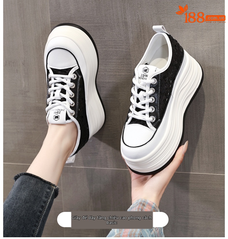 Giày sneaker nữ đế dày lót lưới thoáng khí phối sequin trắng dễ phối đồ — Màu đen chi tiết 1