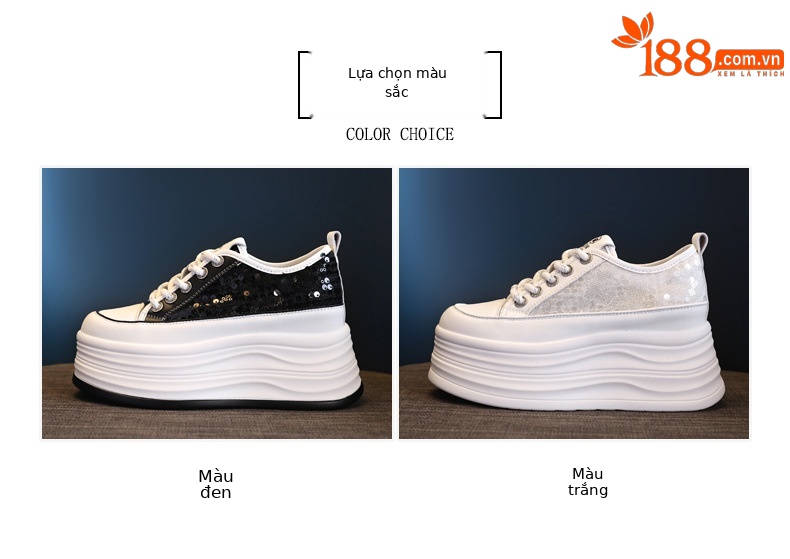 Giày sneaker nữ đế dày lót lưới thoáng khí phối sequin trắng dễ phối đồ — Màu đen chi tiết 2