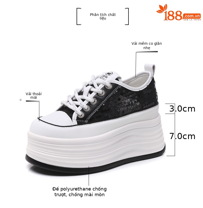 Giày sneaker nữ đế dày lót lưới thoáng khí phối sequin trắng dễ phối đồ — Màu đen chi tiết 3
