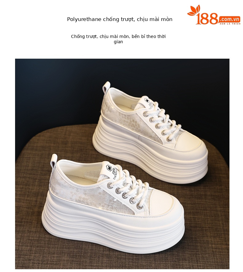 Giày sneaker nữ đế dày lót lưới thoáng khí phối sequin trắng dễ phối đồ — Màu đen chi tiết 10