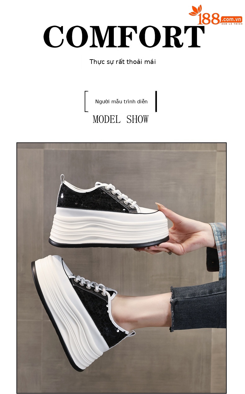 Giày sneaker nữ đế dày lót lưới thoáng khí phối sequin trắng dễ phối đồ — Màu đen chi tiết 11