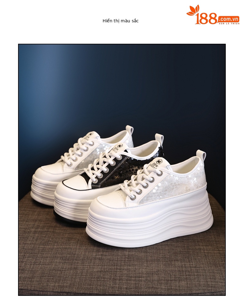 Giày sneaker nữ đế dày lót lưới thoáng khí phối sequin trắng dễ phối đồ — Màu đen chi tiết 18