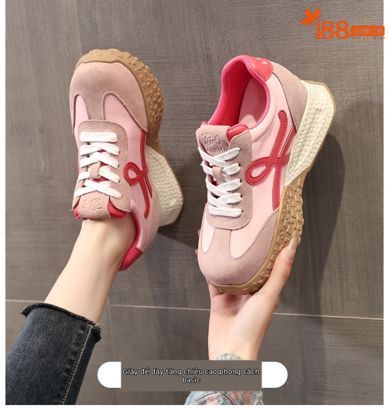 Giày sneaker nữ đế dày tăng chiều cao phong cách cổ điển — Màu hồng chi tiết 1