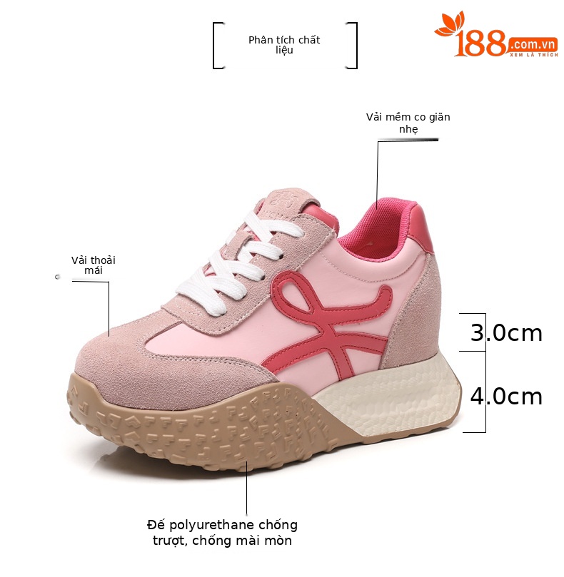 Giày sneaker nữ đế dày tăng chiều cao phong cách cổ điển — Màu hồng chi tiết 2