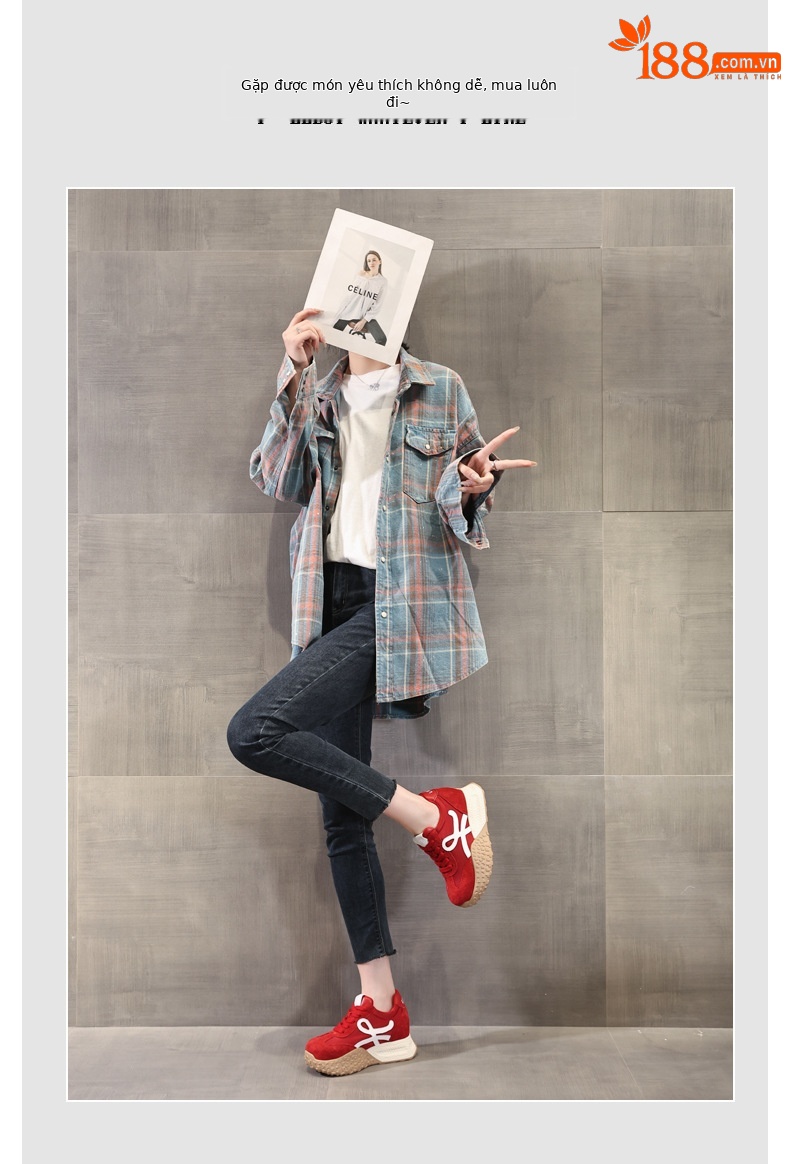 Giày sneaker nữ đế dày tăng chiều cao phong cách cổ điển — Màu hồng chi tiết 5