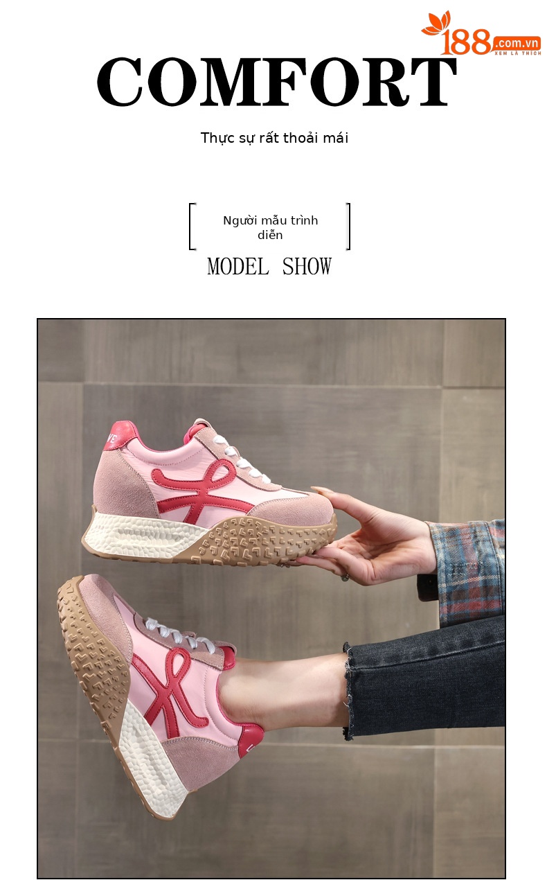 Giày sneaker nữ đế dày tăng chiều cao phong cách cổ điển — Màu hồng chi tiết 9