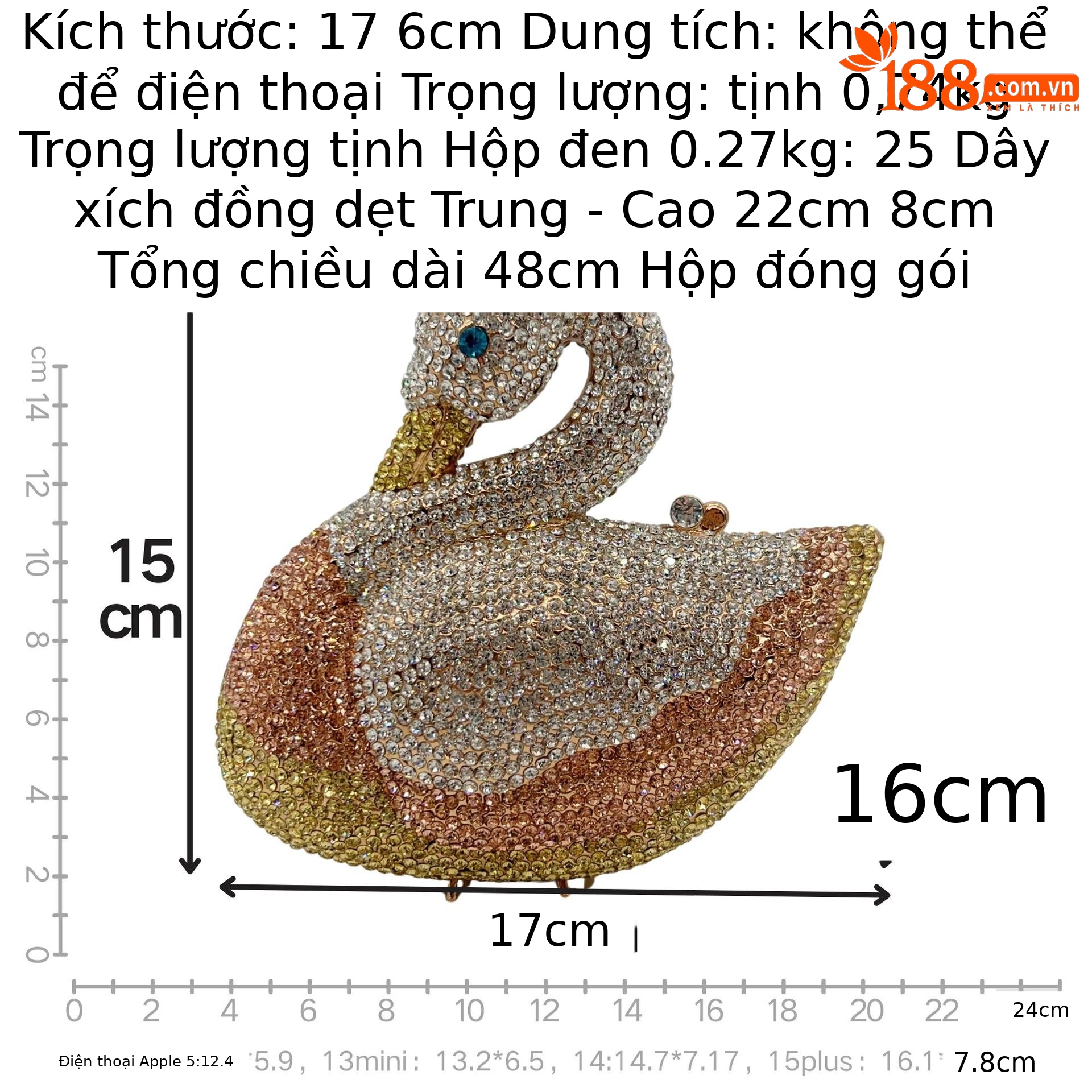 Túi clutch nữ đính đá pha lê hình thiên nga phong cách châu Âu — Màu hồng, Màu đen, sâm panh vàng, Màu bạc chi tiết 1