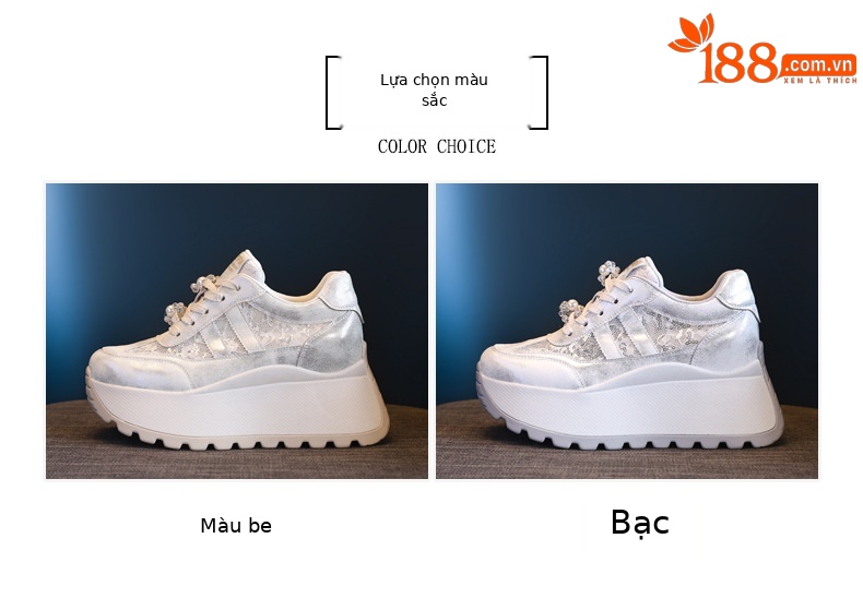 Giày sneaker nữ chunky đế dày lưới thoáng khí tăng chiều cao phong cách cổ điển — màu be chi tiết 2