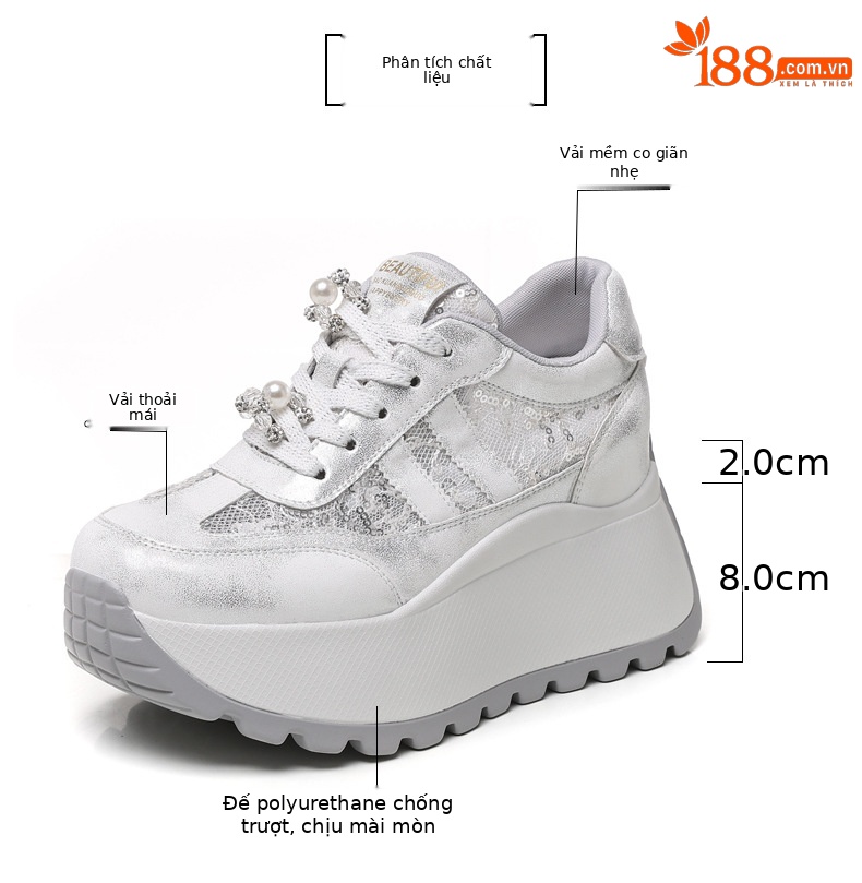 Giày sneaker nữ chunky đế dày lưới thoáng khí tăng chiều cao phong cách cổ điển — màu be chi tiết 3