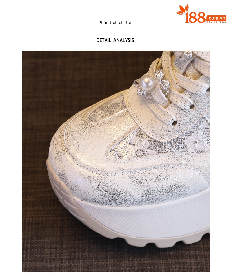 Giày sneaker nữ chunky đế dày lưới thoáng khí tăng chiều cao phong cách cổ điển — màu be chi tiết 7