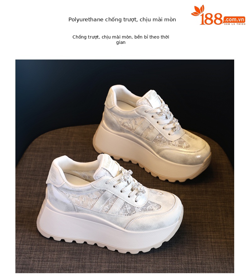 Giày sneaker nữ chunky đế dày lưới thoáng khí tăng chiều cao phong cách cổ điển — màu be chi tiết 10