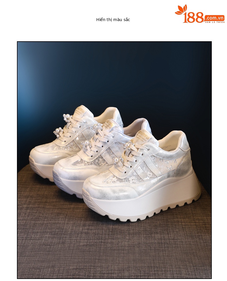 Giày sneaker nữ chunky đế dày lưới thoáng khí tăng chiều cao phong cách cổ điển — màu be chi tiết 18