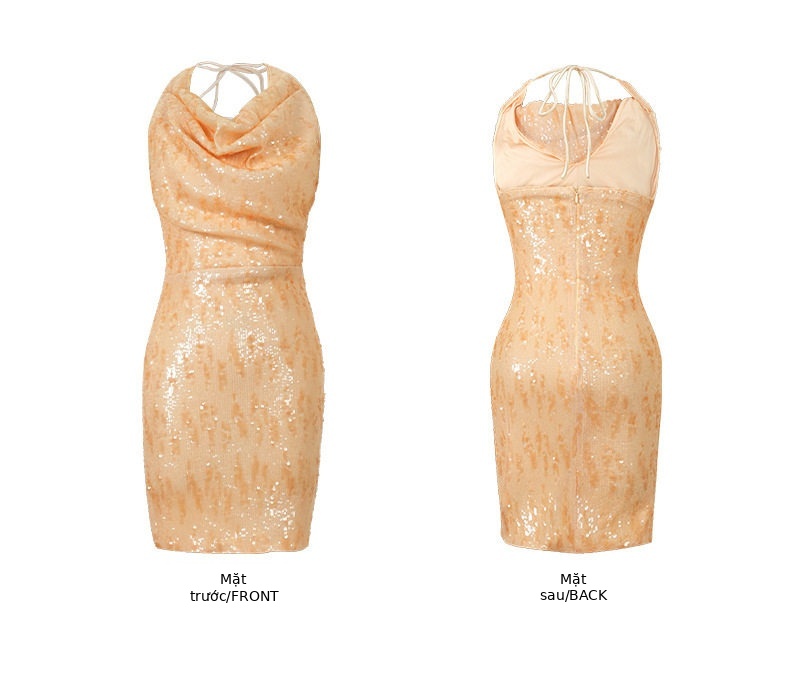 Đầm ôm body nữ cổ yếm đính đá lấp lánh — [Màu champagne] chi tiết 4