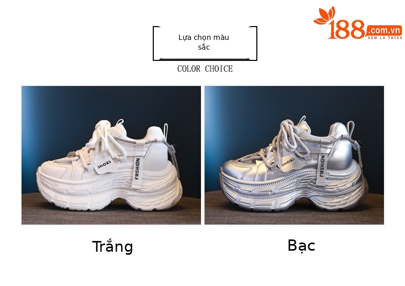 Giày sneaker nữ đế dày chunky mặt lưới thoáng khí, tăng chiều cao bên trong, đính đá rhinestone thời trang — Màu be chi tiết 2