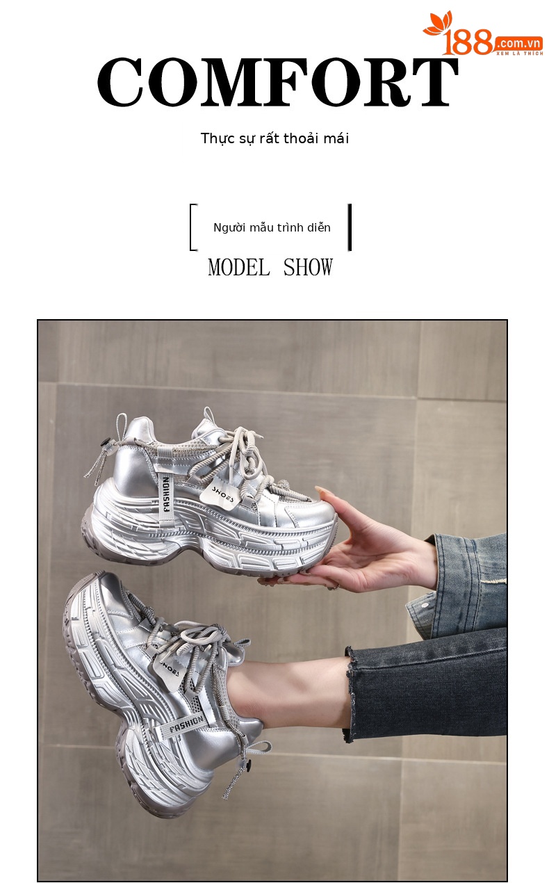Giày sneaker nữ đế dày chunky mặt lưới thoáng khí, tăng chiều cao bên trong, đính đá rhinestone thời trang — Màu be chi tiết 11