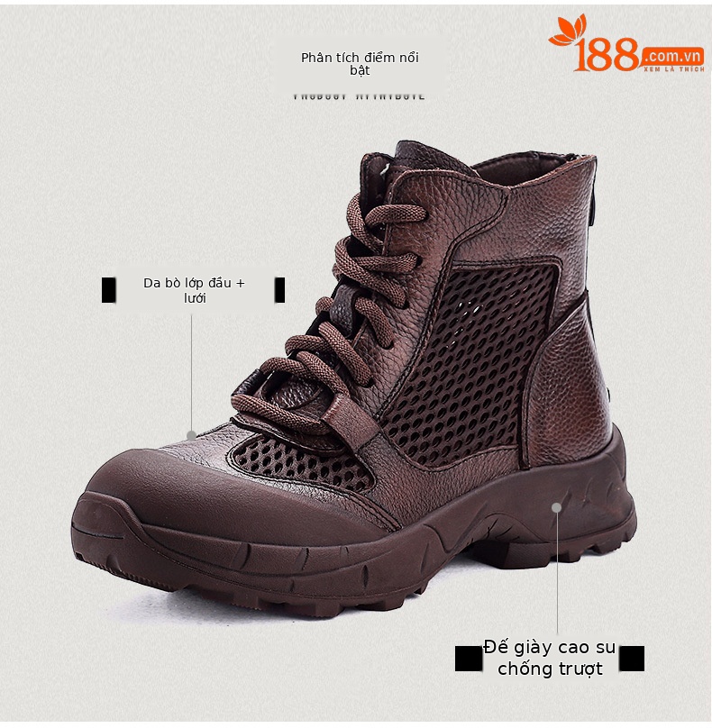Boot Martin da bò cổ ngắn phong cách Anh cổ điển cho nữ — Màu nâu chi tiết 3