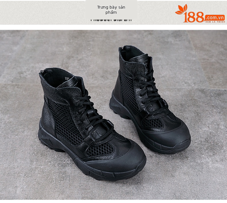 Boot Martin da bò cổ ngắn phong cách Anh cổ điển cho nữ — Màu nâu chi tiết 10