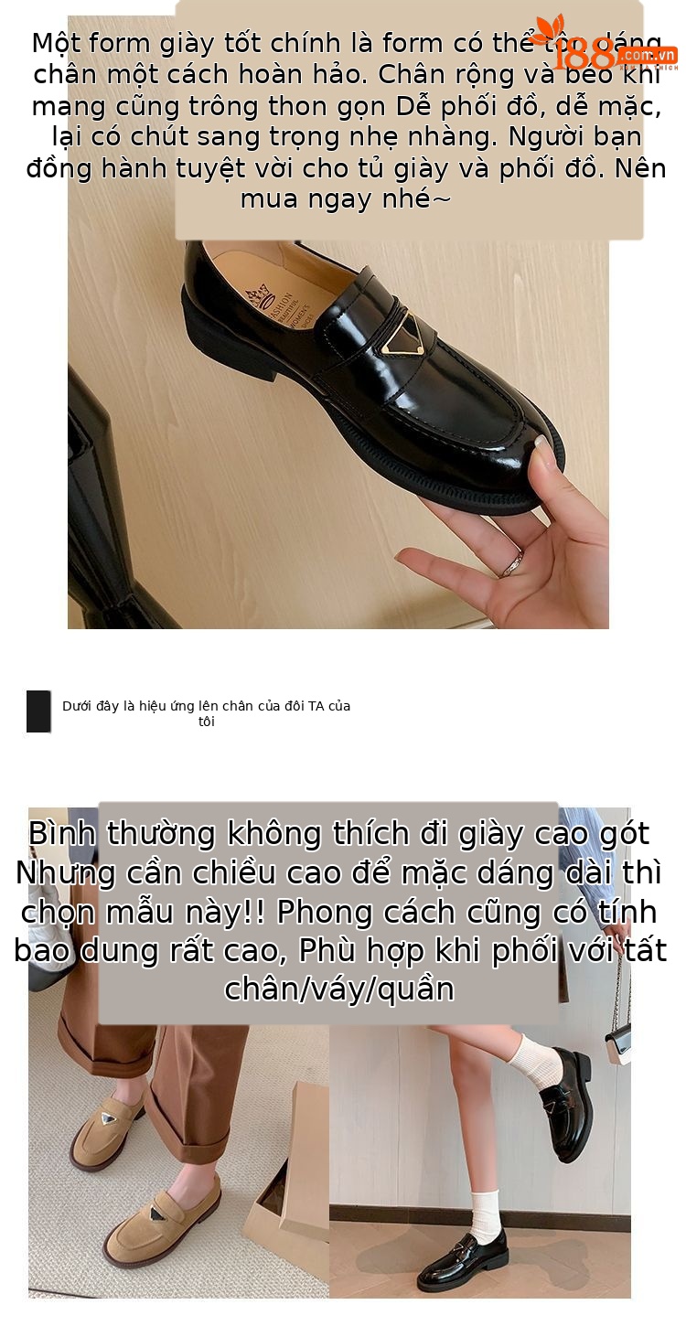 Giày lười nữ mũi tròn một chân miệng sâu gót thấp da lộn thời trang — Màu nâu, Màu đen, Màu mơ chi tiết 4