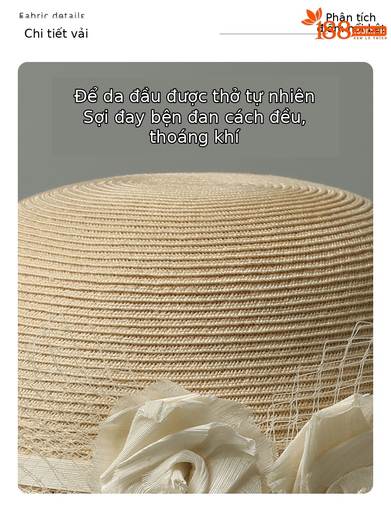 Mũ cói vành rộng nữ chống nắng mùa hè, phụ kiện đi biển du lịch ngoài trời — Màu be chi tiết 3