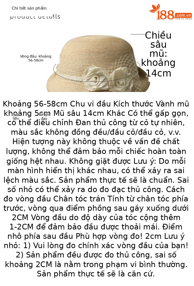 Mũ cói vành rộng nữ chống nắng mùa hè, phụ kiện đi biển du lịch ngoài trời — Màu be chi tiết 5