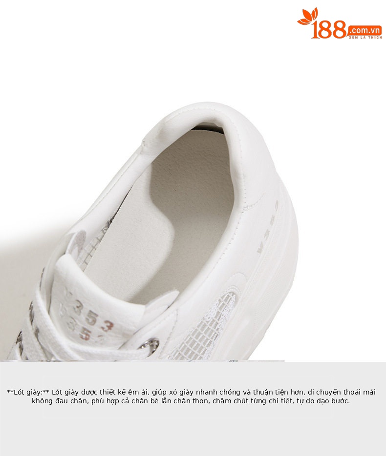 Giày sneaker nữ chunky đế dày trắng phối lưới thoáng khí — Trắng, Đen chi tiết 10
