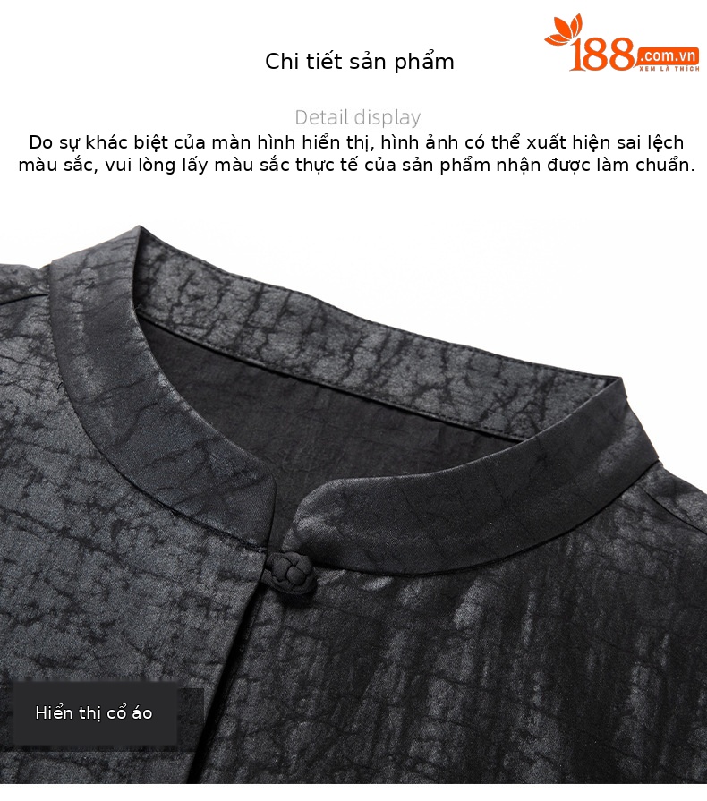 Áo sơ mi ngắn tay nam cổ đứng tay bảy phần tư phong cách nhà Đường cổ điển chất lụa dâu tằm — Đen 25138 chi tiết 14