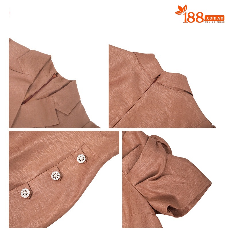 Đầm ôm body nữ cổ vest tay phồng eo xẻ tà — Cam gỉ sắt chi tiết 1