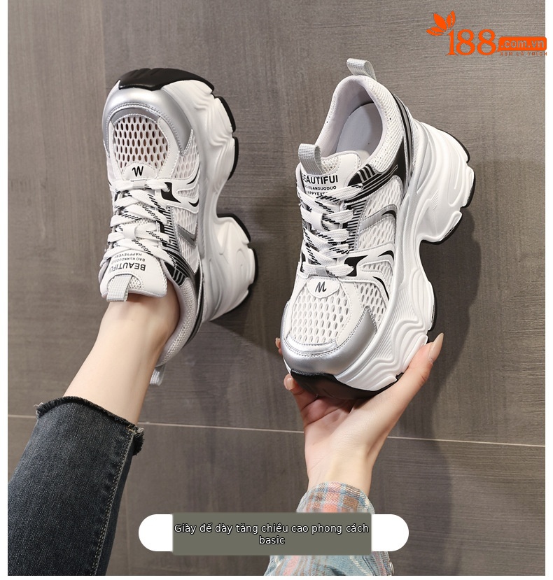 Giày sneaker chunky nữ đế dày tăng chiều cao lưới thoáng khí — Màu mơ chi tiết 1
