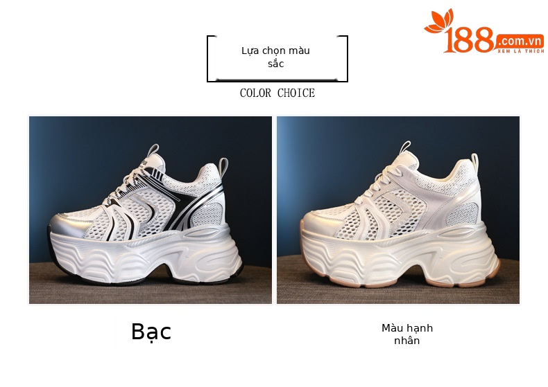 Giày sneaker chunky nữ đế dày tăng chiều cao lưới thoáng khí — Màu mơ chi tiết 2