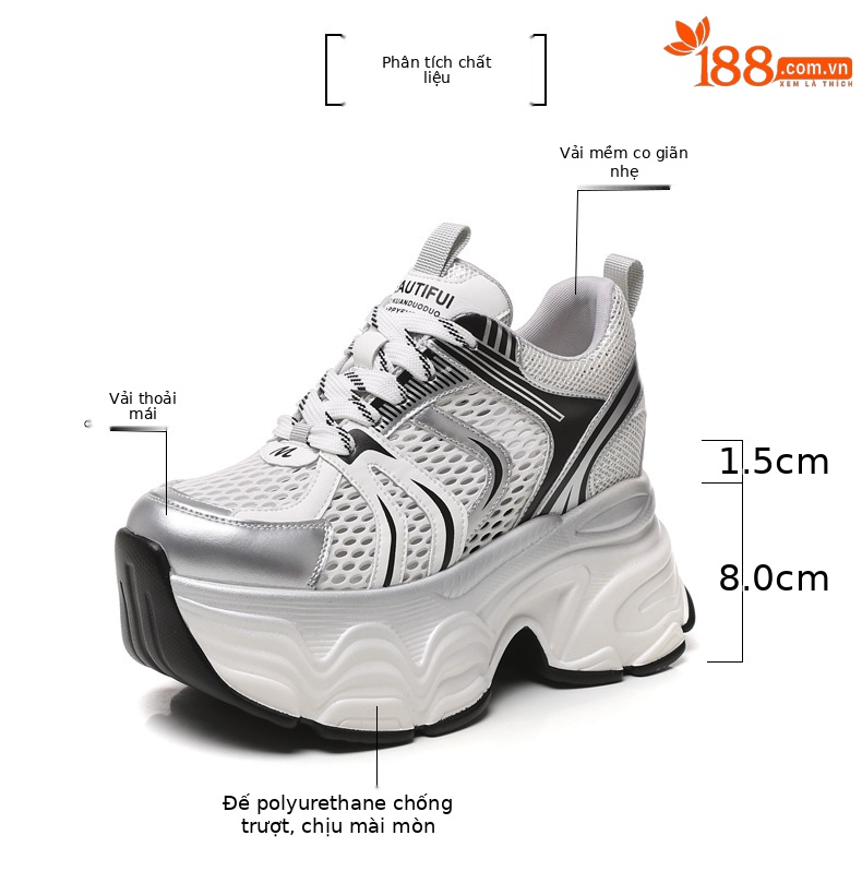Giày sneaker chunky nữ đế dày tăng chiều cao lưới thoáng khí — Màu mơ chi tiết 3