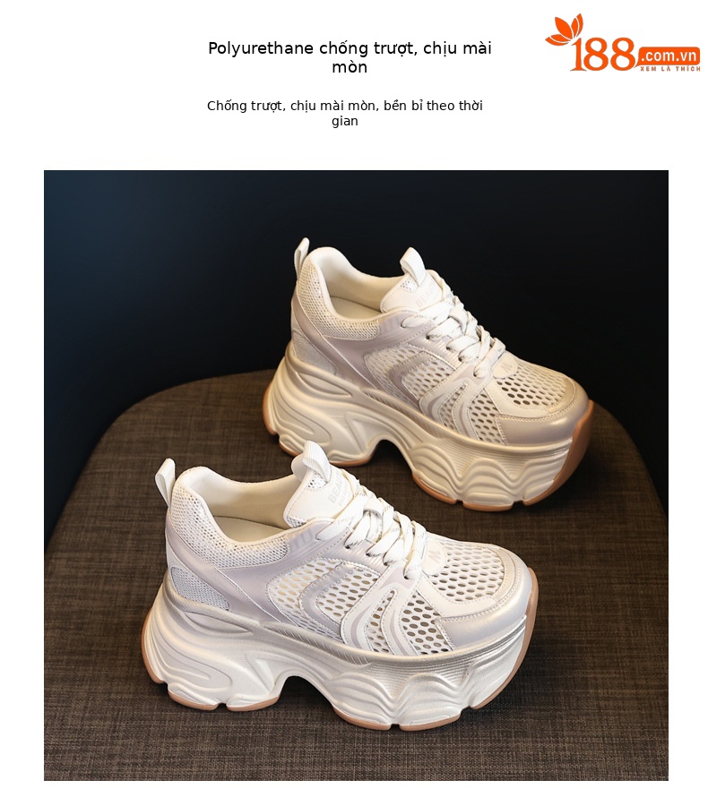 Giày sneaker chunky nữ đế dày tăng chiều cao lưới thoáng khí — Màu mơ chi tiết 10