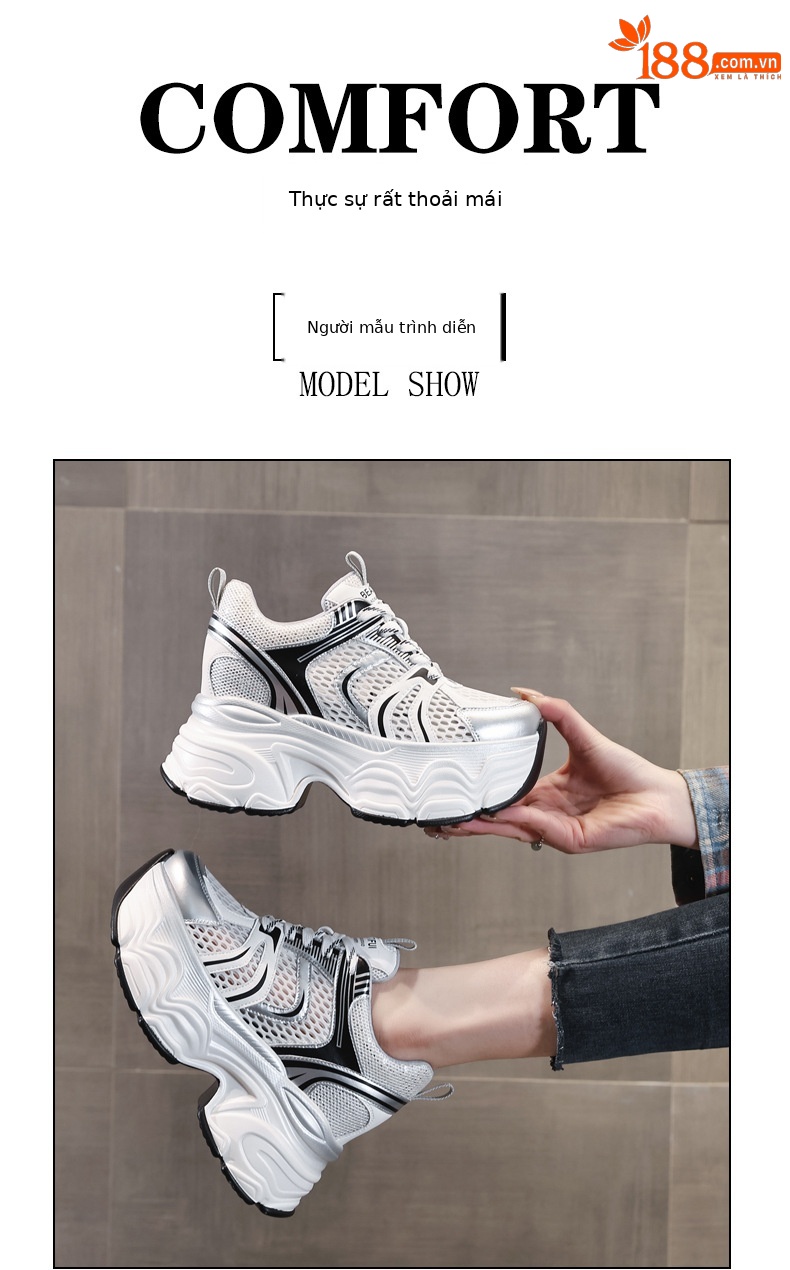 Giày sneaker chunky nữ đế dày tăng chiều cao lưới thoáng khí — Màu mơ chi tiết 11