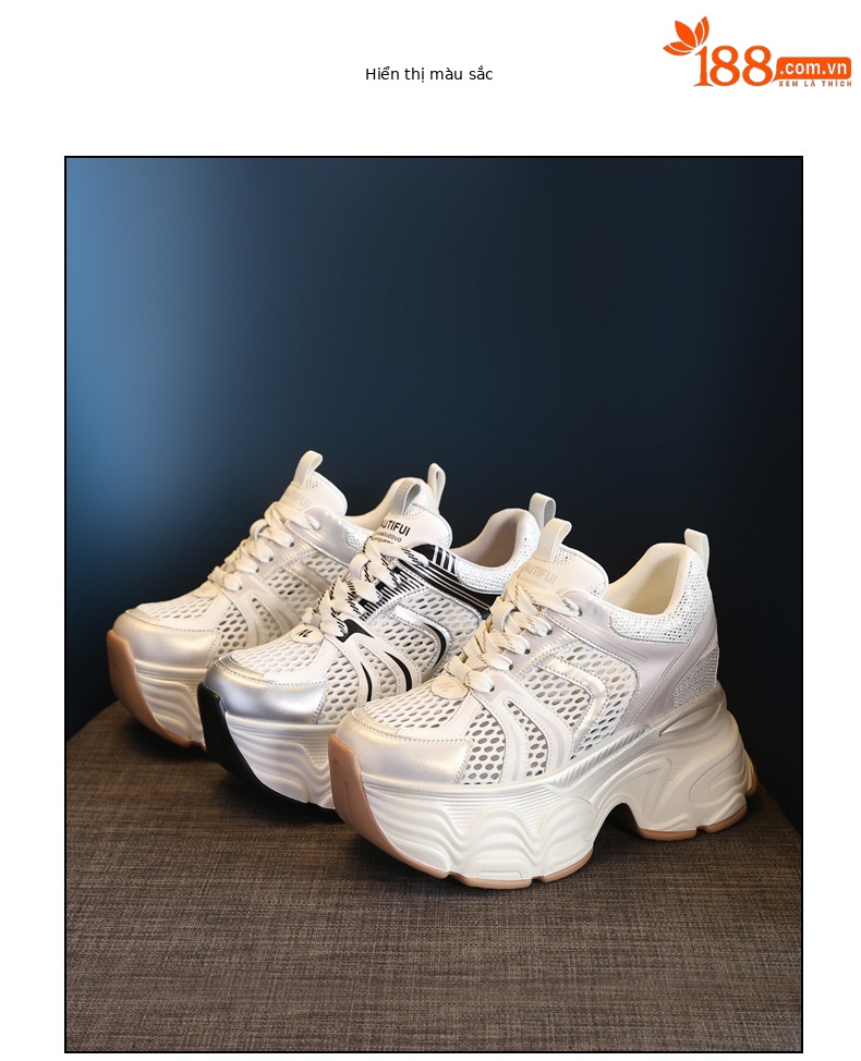 Giày sneaker chunky nữ đế dày tăng chiều cao lưới thoáng khí — Màu mơ chi tiết 18
