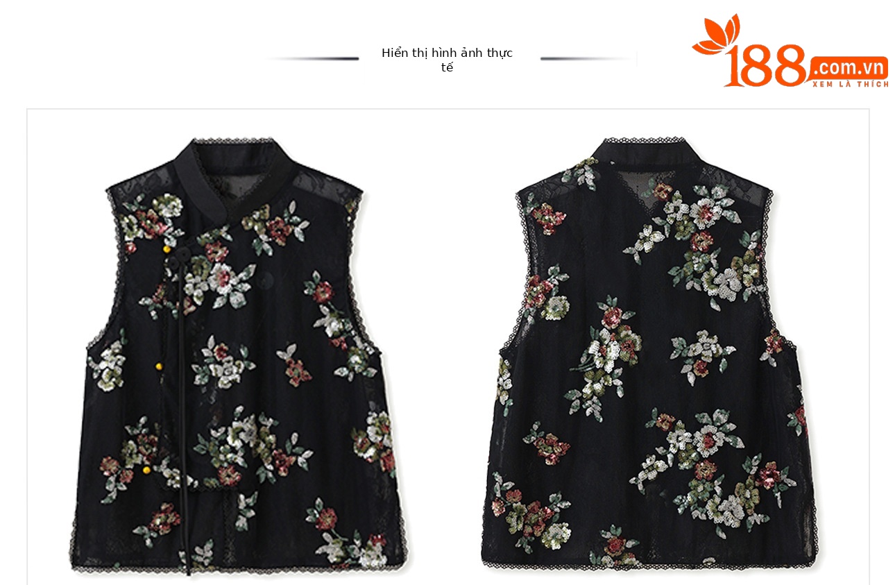 Áo vest thêu ren phong cách Trung Quốc mới mùa hè, tay loe nhẹ nhàng — Màu đen chi tiết 4
