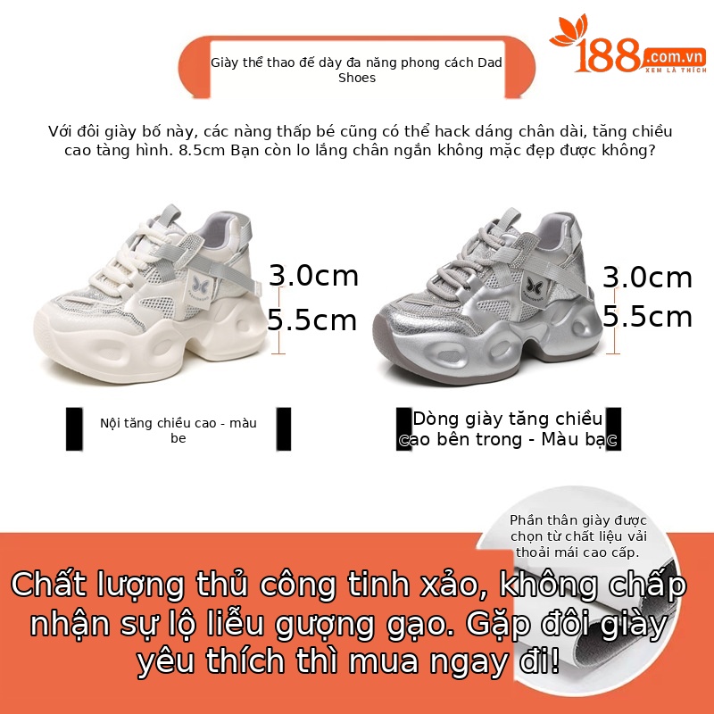 Giày sneaker nữ đế dày lưới thoáng khí đính đá rhinestone — Màu be