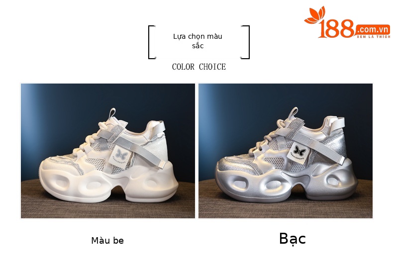 Giày sneaker nữ đế dày lưới thoáng khí đính đá rhinestone — Màu be chi tiết 2