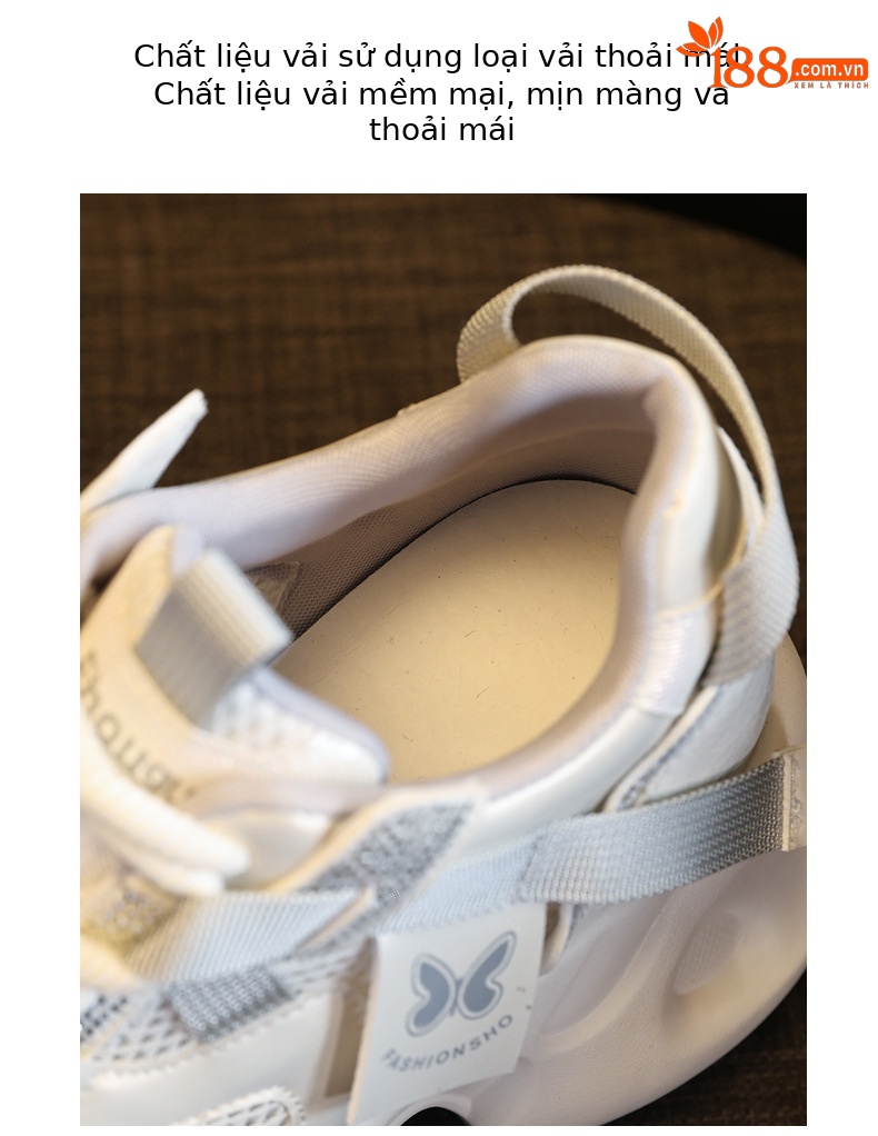 Giày sneaker nữ đế dày lưới thoáng khí đính đá rhinestone — Màu be chi tiết 8