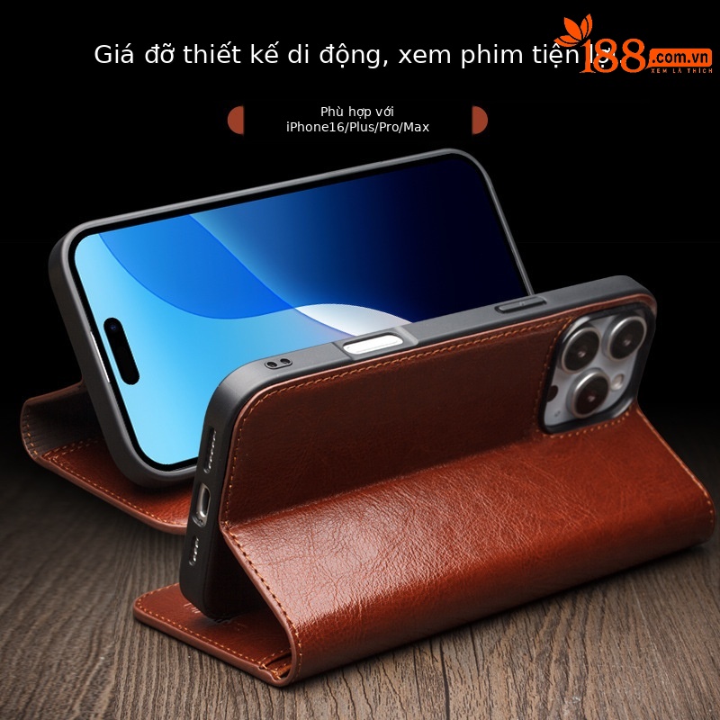 Ốp điện thoại di động iPhone 16epromax dùng cho Qiaili, giá đỡ nắp gập Apple da thật, bao toàn bộ, bao bảo vệ, thẻ — IPhone16 pro max kiểu cổ điển màu nâu, IPhone16 pro max mẫu cổ điển màu đen, IPhone16 pro màu nâu cổ điển, IPhone16 pro màu đen cổ điển