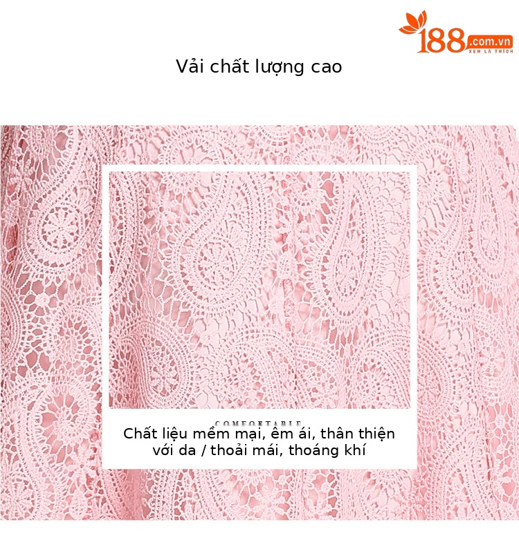Set váy liền hai mảnh mùa hè: áo sơ mi cổ tròn ngắn tay thêu ren rỗng kết hợp chân váy chữ A cạp cao xòe rộng — Màu xanh lam, Màu hồng, Màu mơ chi tiết 5
